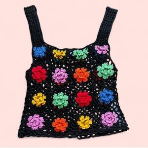Zara Black Crochet Floral Crop Top NWOT size Medium